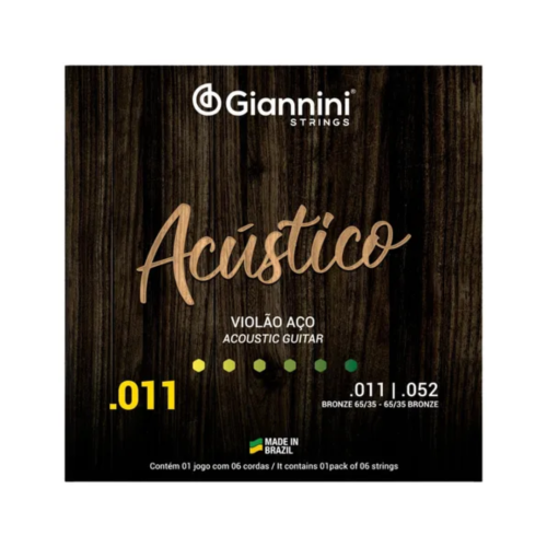 Encordoamento Giannini Violao Aco Acustico 011 Gespw Cobre Prateado 