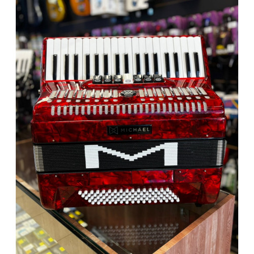 Acordeon Michael Acm8007n 80 Baixos Vermelha C/Case