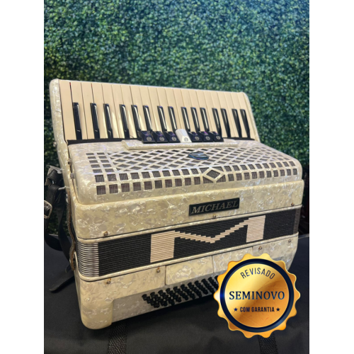 Acordeon Michael 80bx Branca Perolado Eletrica - Seminova