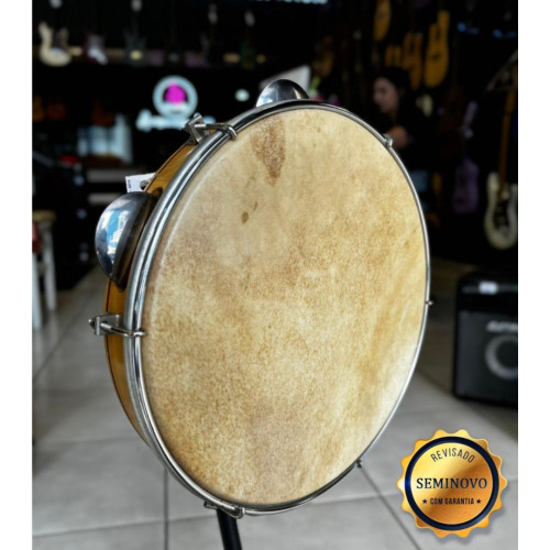 Pandeiro 10" Madeira Verniz C/ Pele Couro - Seminovo